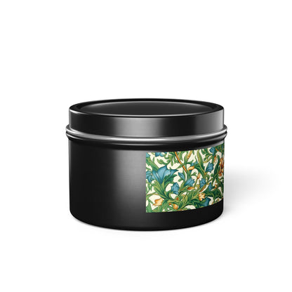 Medieval Meets Modern Vines Tin Candle. Light Up Your Space with Timeless Elegance! Available in 2 sizes, 3 finishes, and 5 scents.