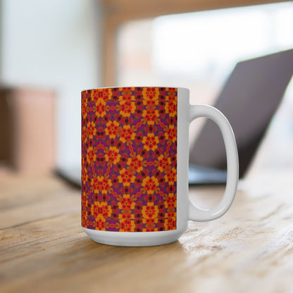 Kaleidoscope Blossom Charm Ceramic Mug - 15 oz - Art on Every Side, Morning Approved.