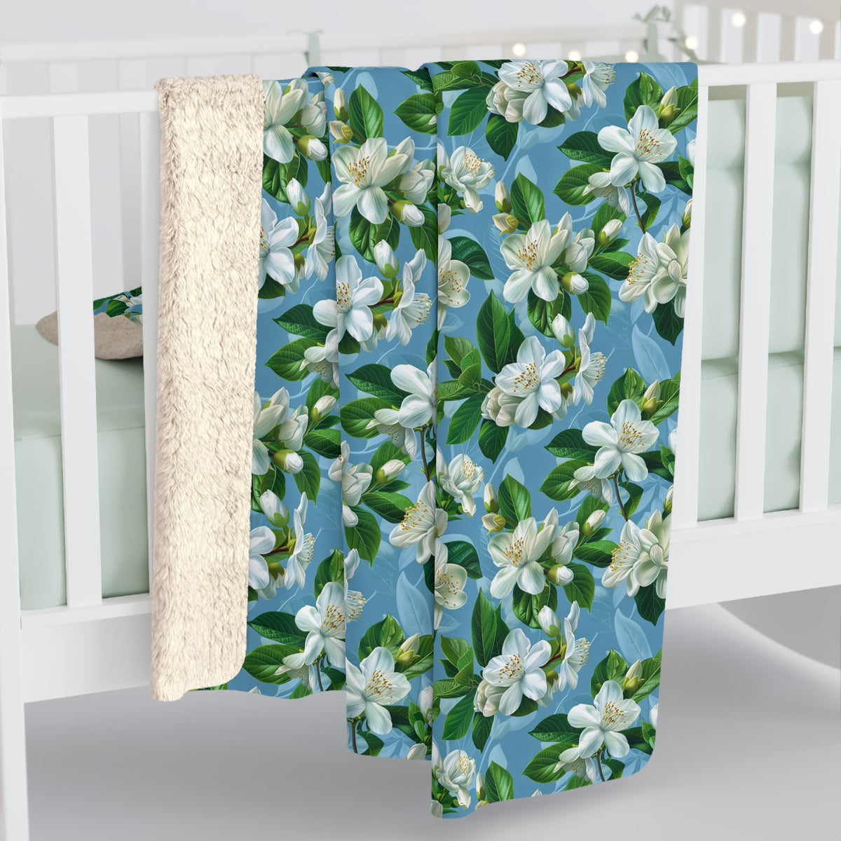 Jasmine Whisper Sherpa Fleece Blanket - Wrap Yourself in Floral Serenity - Softness and Style in Every Thread! Available in 2 sizes.