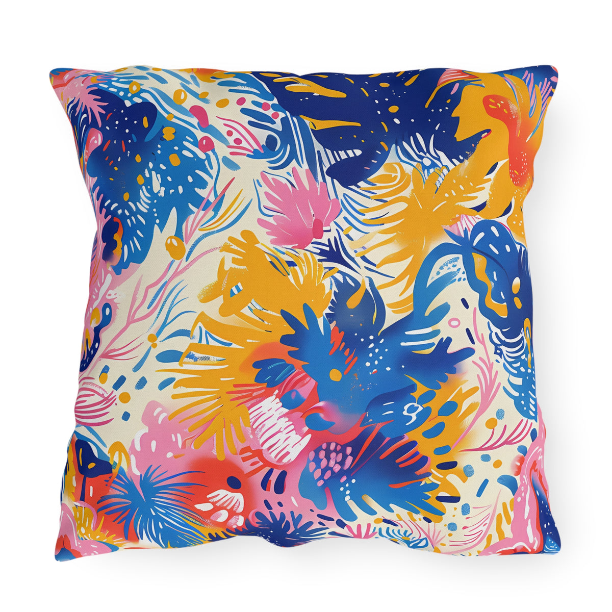 Splatter Blossom Square Outdoor Pillow - Spun Polyester - Double-Sided Print - UV-Resistant - Water-Resistant - Available in 3 sizes.