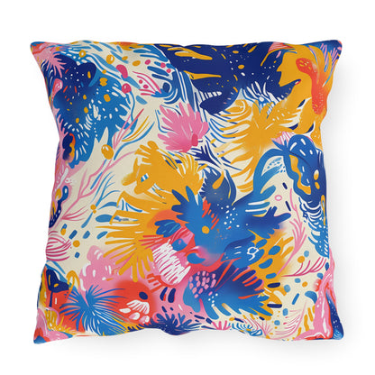 Splatter Blossom Square Outdoor Pillow - Spun Polyester - Double-Sided Print - UV-Resistant - Water-Resistant - Available in 3 sizes.