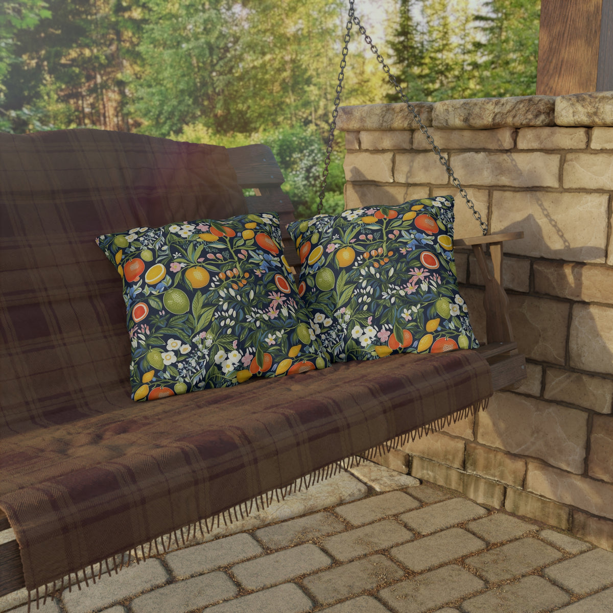 Magical Fruitiness Square Outdoor Pillow - Spun Polyester - Double-Sided Print - UV-Resistant - Water-Resistant - Available in 3 sizes.