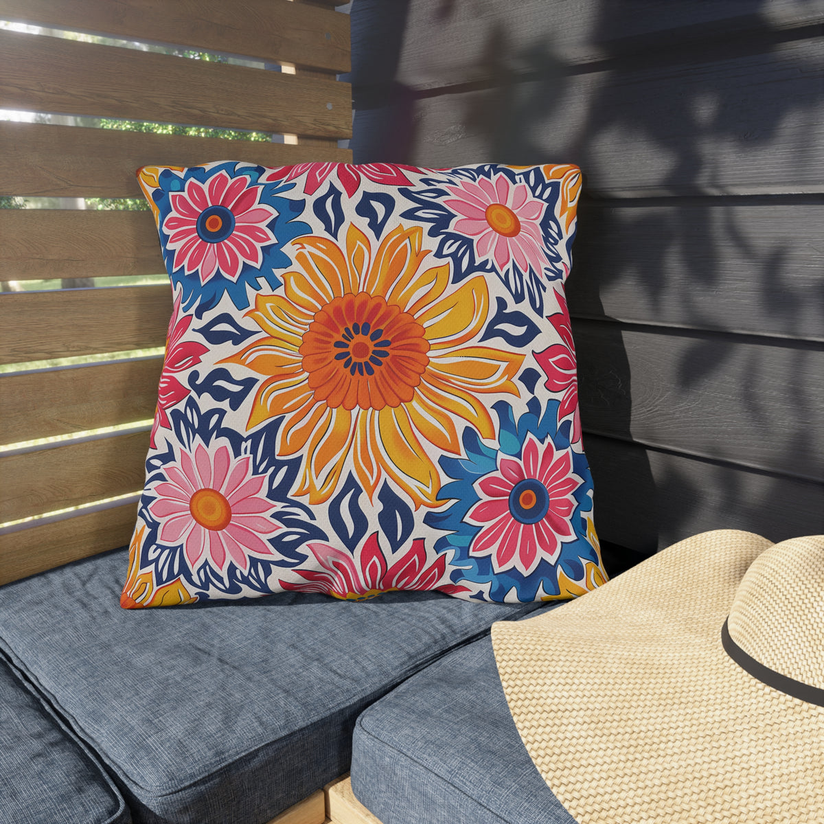 Sunsplash Petals Square Outdoor Pillow - Spun Polyester - Double-Sided Print - UV-Resistant - Water-Resistant - Available in 3 sizes.