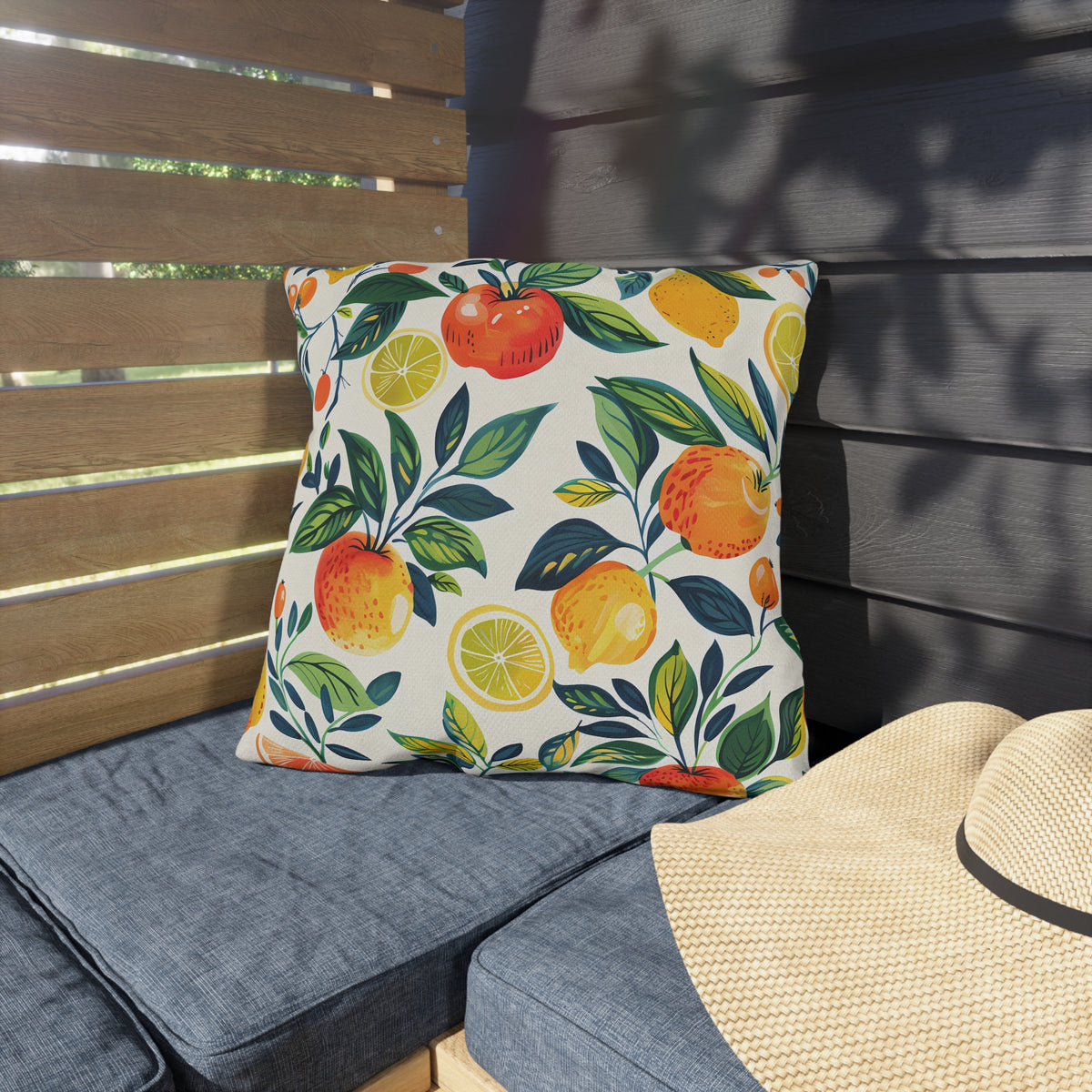 Citrus Breeze Square Outdoor Pillow - Spun Polyester - Double-Sided Print - UV-Resistant - Water-Resistant - Available in 3 sizes.