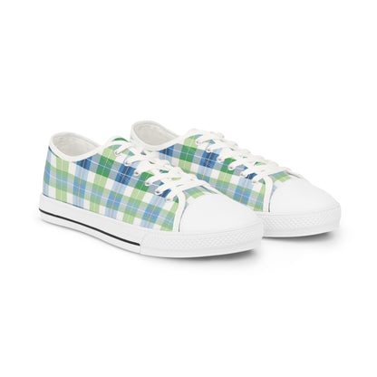 Spring Mist Plaid Men's Low Top Sneakers - Step Boldly into Spring – Where Classic Plaid Meets Modern Energy!
