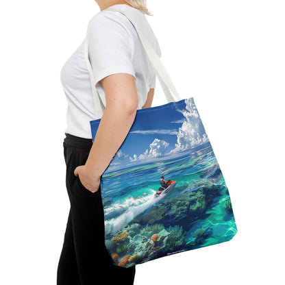 Jet Ski Tropical Paradise Tote Bag - Carry the Coastline - Where Adventure Meets Accessories! Available in 3 sizes.