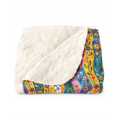 Floral Rhythms Sherpa Fleece Blanket - Get Cozy in Vibrant Lines of Comfort! - Available in 2 sizes.