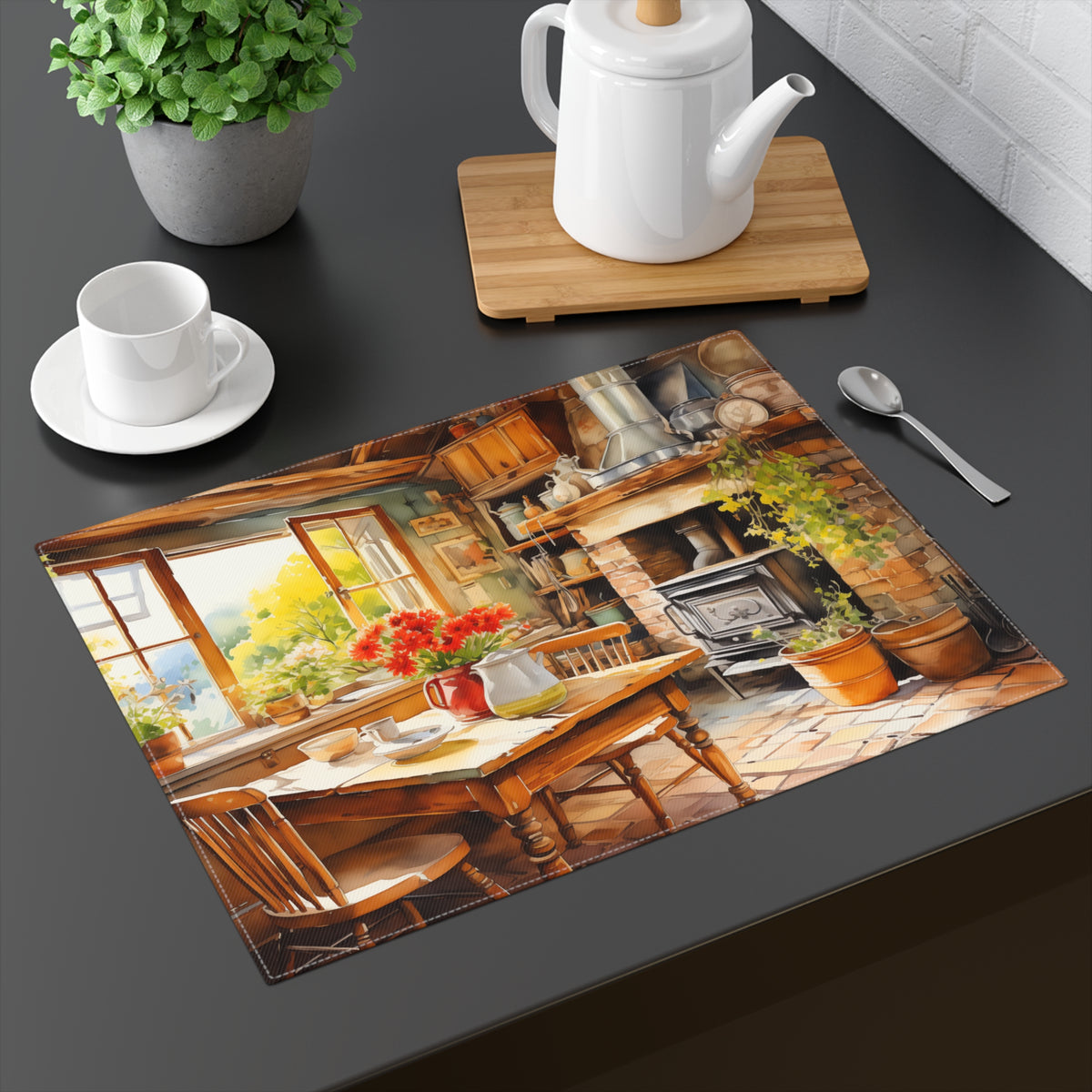 Cozy Cottage Hearth Kitchen Placemat - Warmth on Every Plate – Experience Cottage Comfort! Cotton Twill - 18" x 14"