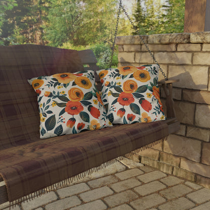 Golden Bloom Harmony Square Outdoor Pillow - Spun Polyester - Double-Sided Print - UV-Resistant - Water-Resistant - Available in 3 sizes.