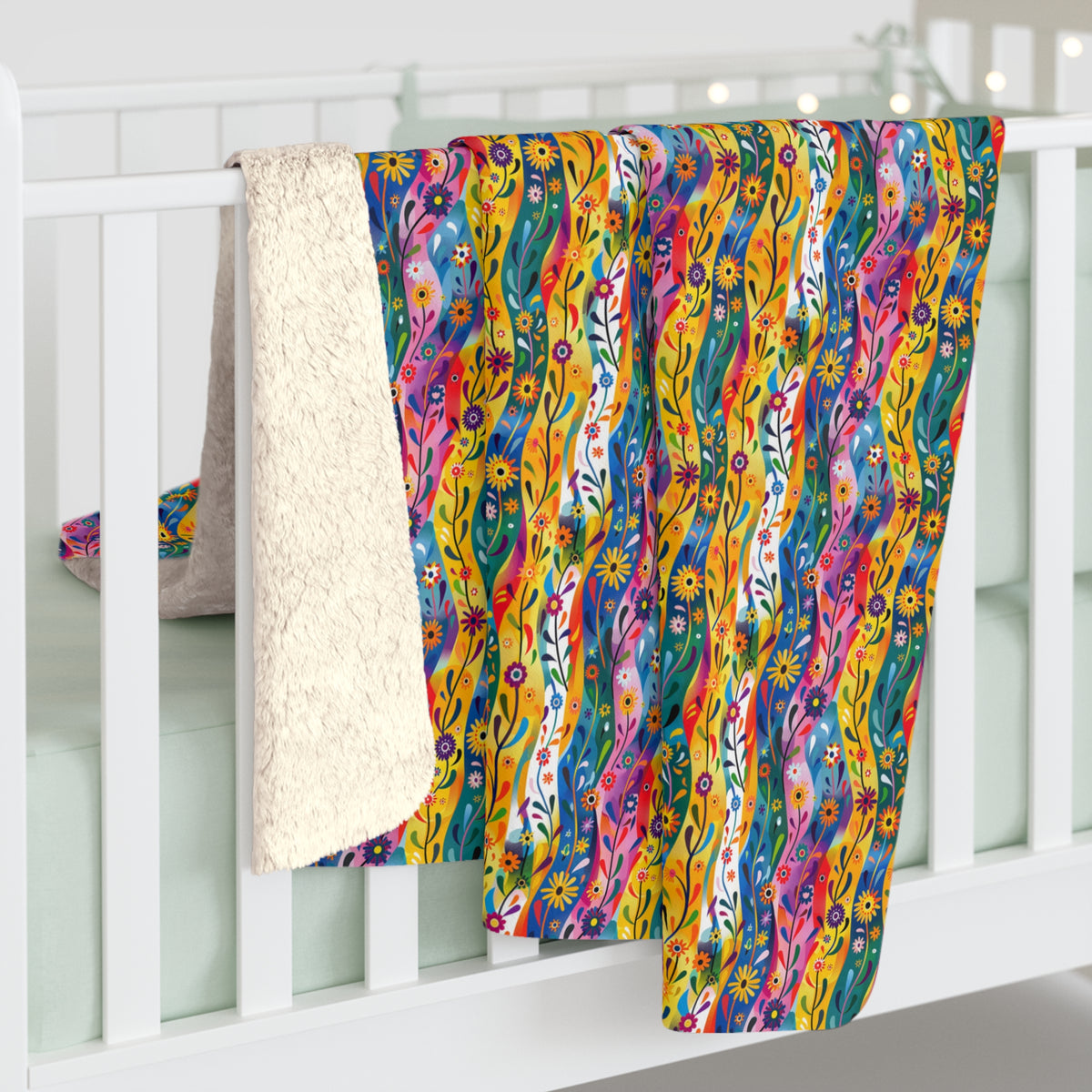 Floral Rhythms Sherpa Fleece Blanket - Get Cozy in Vibrant Lines of Comfort! - Available in 2 sizes.