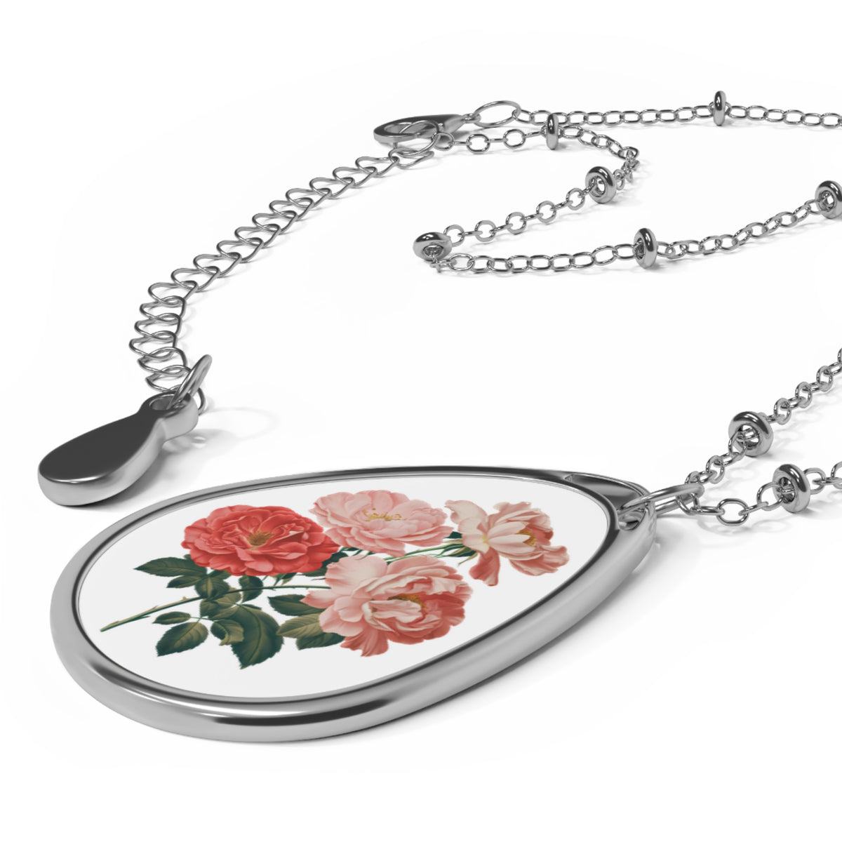 June Birth Month Flower - Roses Oval Pendant Necklace - Bloom with Elegance: Celebrate June with Roses!