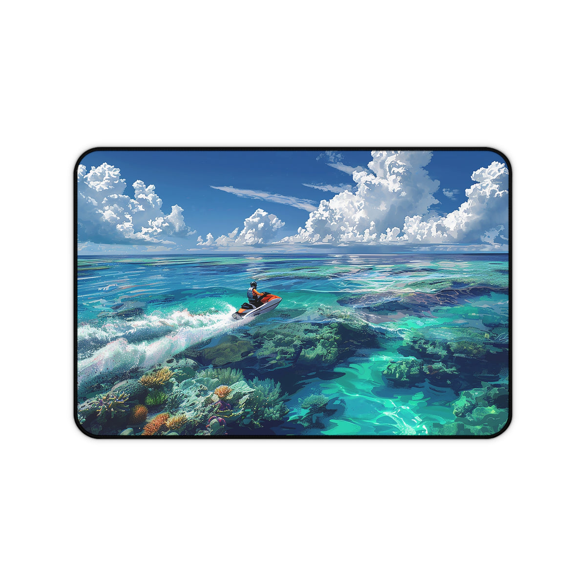 Jet Ski Tropical Paradise Desk Mat (Desk Pad) - Surf Your Workspace! Tropical Vibes for Your Daily Dive! Available in 3 sizes!