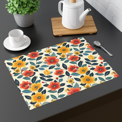 Midcentury Marigold Placemat - Fall in Love with Retro Floral Elegance! Cotton Twill - 18" x 14"