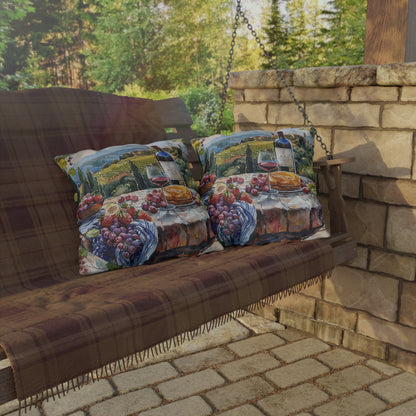 Tuscan Vineyard Vignette Square Outdoor Pillow - Spun Polyester - Double-Sided Print - UV-Resistant - Water-Resistant - Available in 3 sizes.
