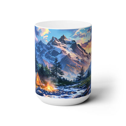 Mountain Creekside Campfire Ceramic Mug - 15 oz. - Campfire Vibes with Every Sip!