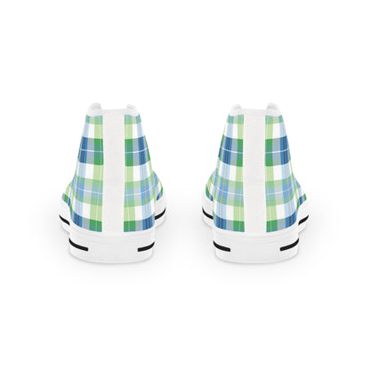 Spring Mist Plaid Men's High Top Sneakers - Elevate Your Step - Step into the Mist!