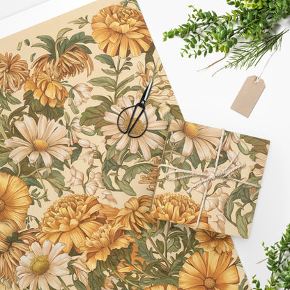 Golden Daisy Garden Wrapping Paper - Wrap Your Gifts in Botanical Elegance! Available in 2 sizes: 24" x 36" or 24" x 60"