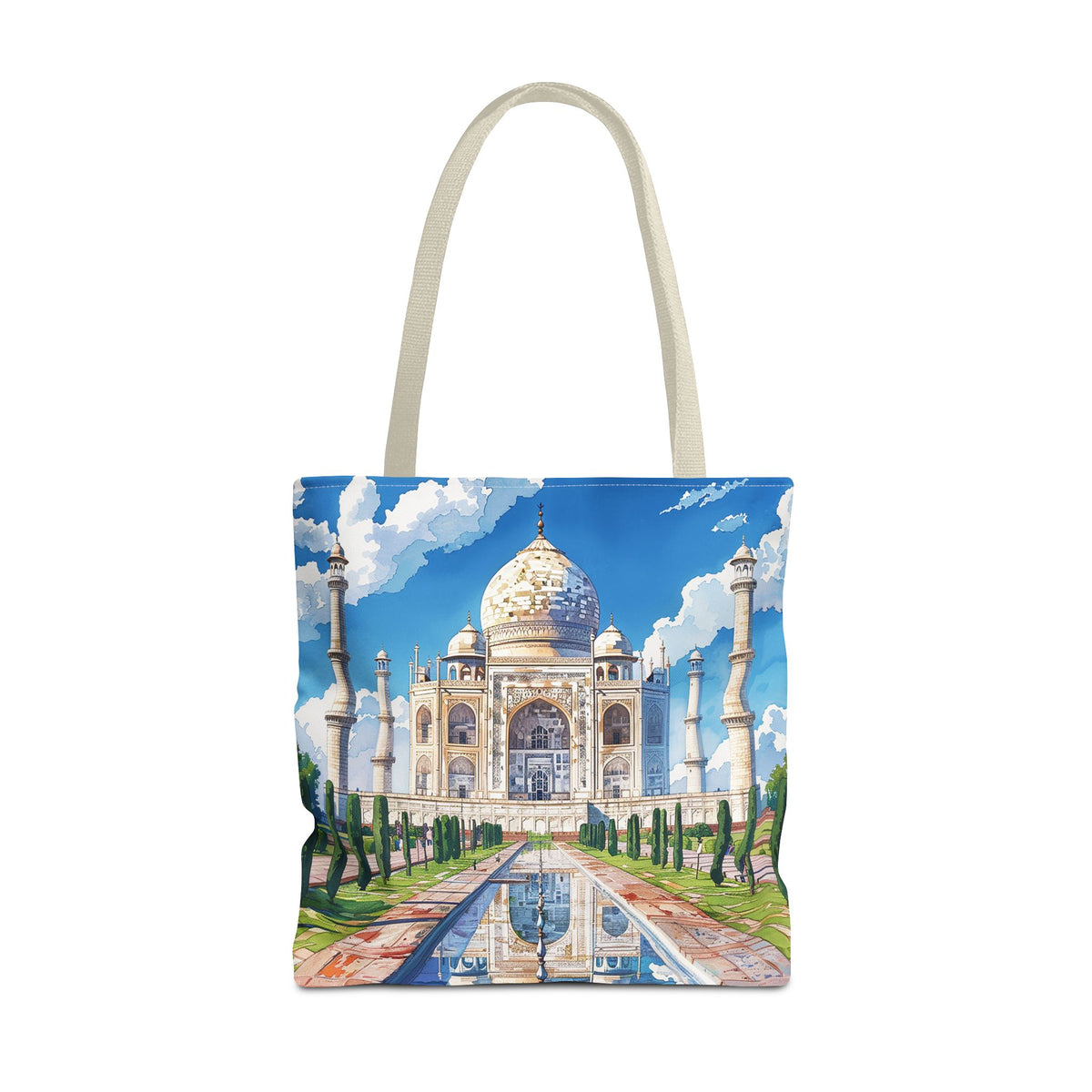 Majestic Taj Mahal Reflection Tote Bag - Carry the Splendor of the Taj Wherever You Go! Available in 3 sizes.