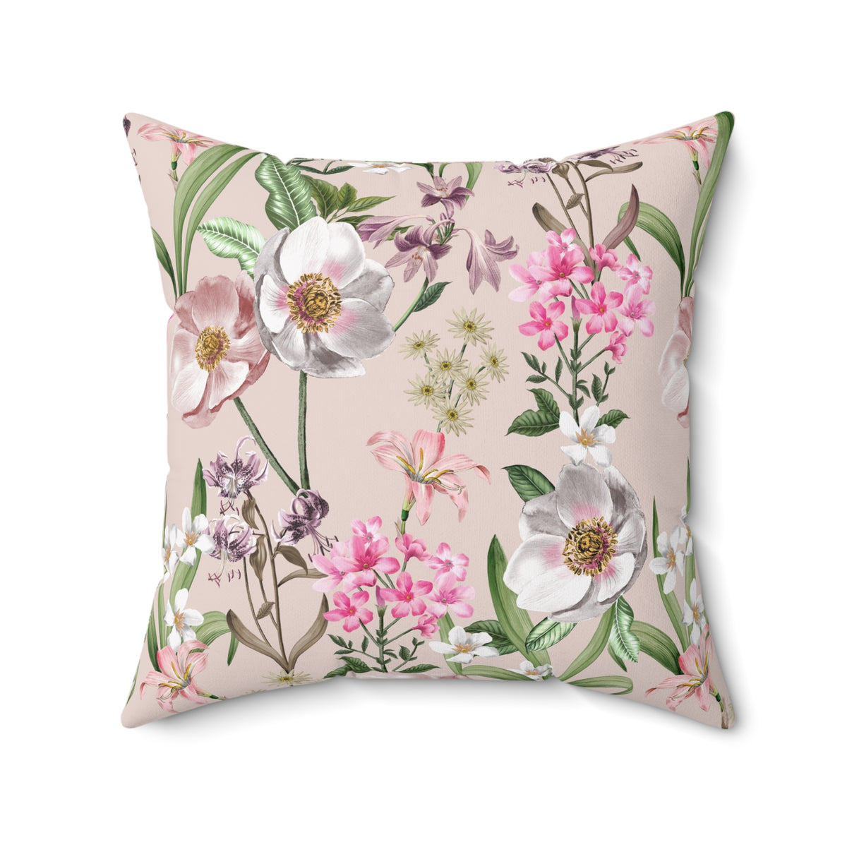 Springtime Bloom Bliss Square Throw Pillow - Spun Polyester - Double-Sided Print - Concealed Zipper - Available in 4 sizes.