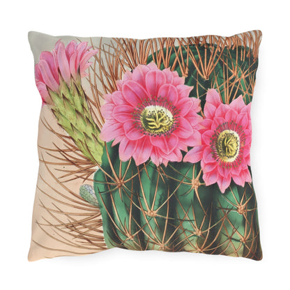 Blooming Cactus Square Outdoor Pillow - Spun Polyester - Double-Sided Print - UV-Resistant - Water-Resistant - Available in 3 sizes.