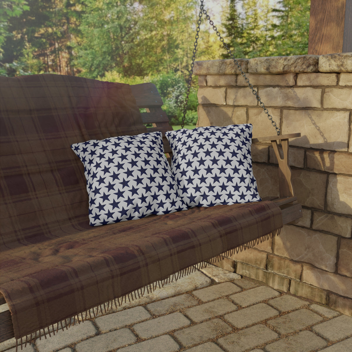 Starry Salute Square Outdoor Pillow - Spun Polyester - Double-Sided Print - Concealed Zipper - Available in 3 sizes.