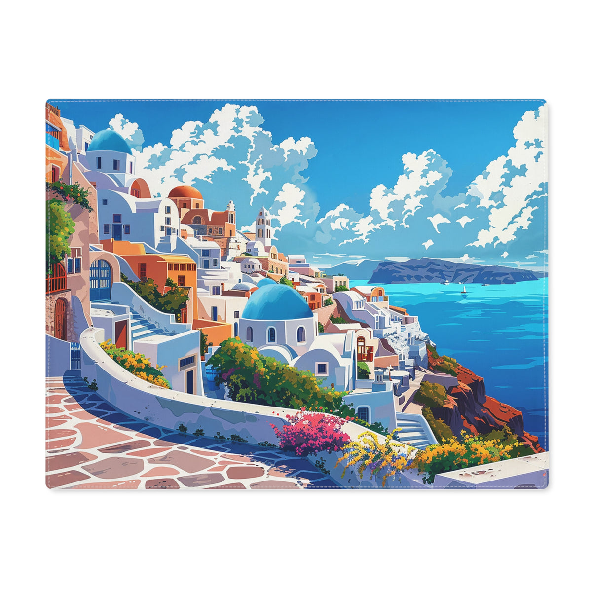 Santorini Serenity Placemat - Dine Amidst the Dreamscapes of Santorini—Serenity on Every Plate! Cotton Twill - 18" x 14"