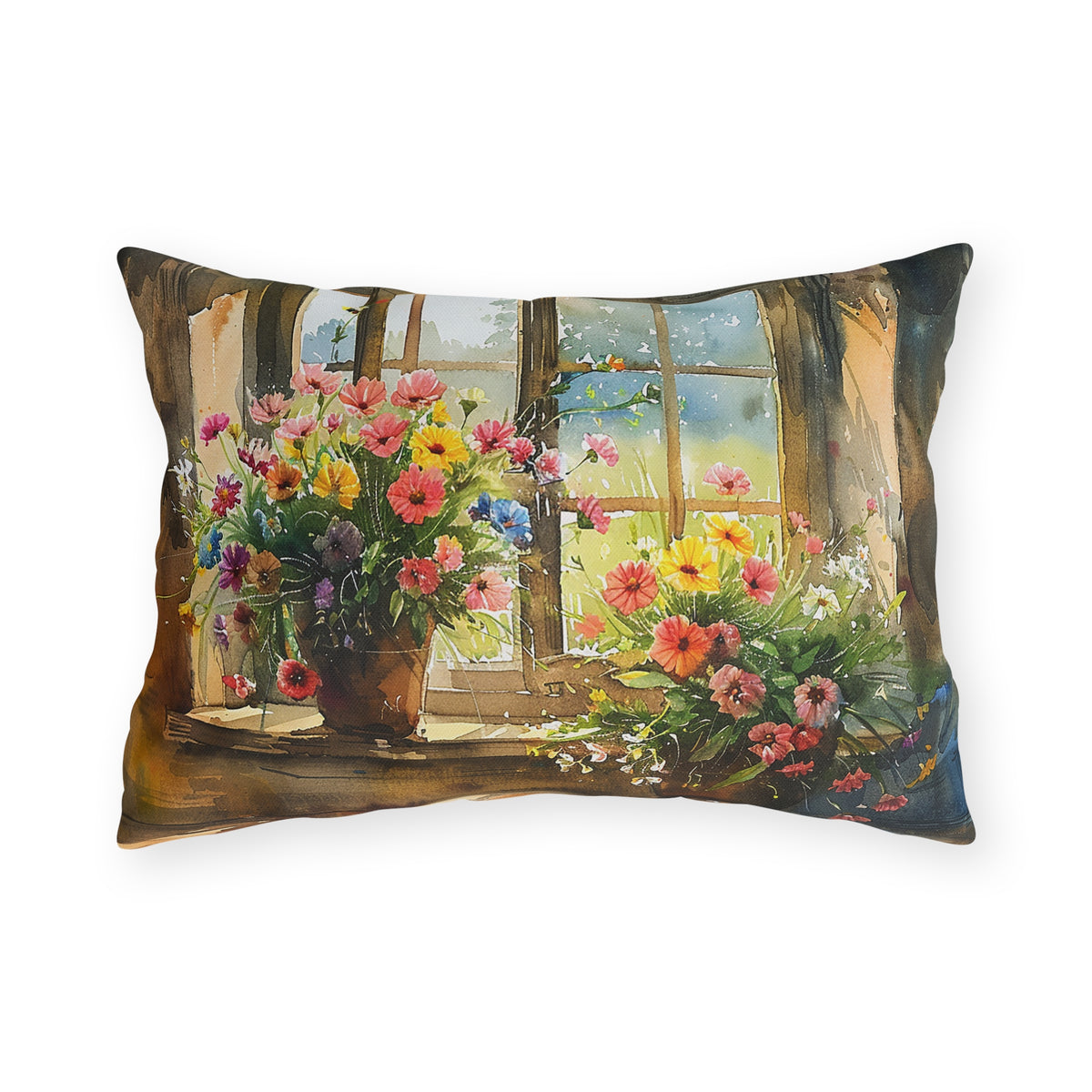 Morning Bloom Delight Outdoor Lumbar Pillow - Spun Polyester - Double-Sided Print - UV-Resistant - Water-Resistant - Lumbar size: 20" x 14"