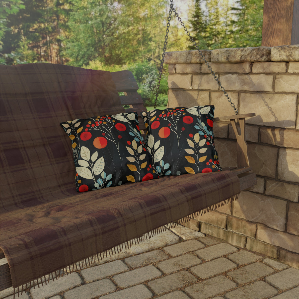 Retro Woodland Whispers Square Outdoor Pillow - Spun Polyester - Double-Sided Print - UV-Resistant - Water-Resistant - Available in 3 sizes.
