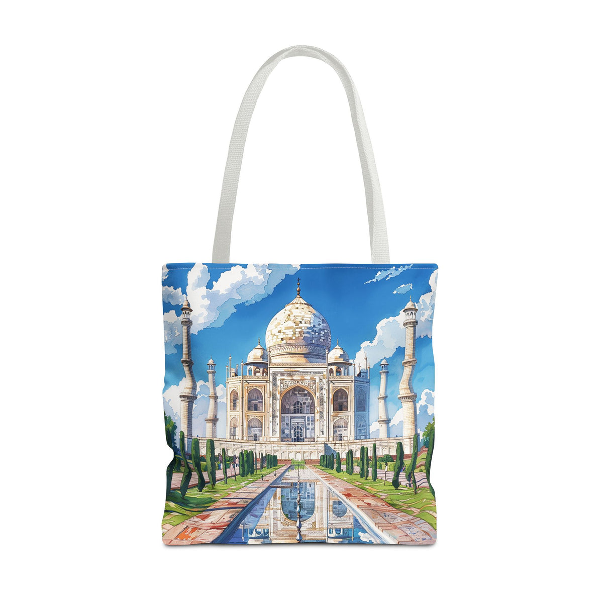 Majestic Taj Mahal Reflection Tote Bag - Carry the Splendor of the Taj Wherever You Go! Available in 3 sizes.