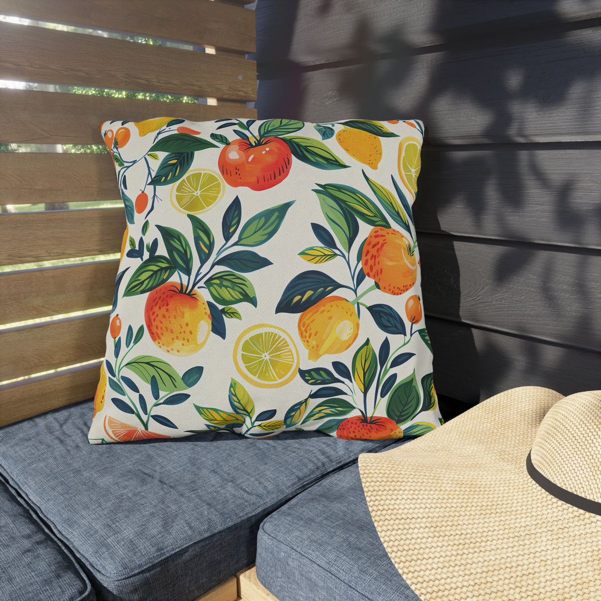 Citrus Breeze Square Outdoor Pillow - Spun Polyester - Double-Sided Print - UV-Resistant - Water-Resistant - Available in 3 sizes.