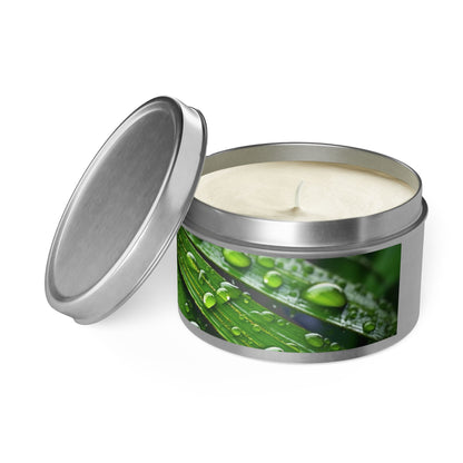 Tranquility Palm Tin Candle. Serenity in Every Spark - Embrace Nature's Calm. Available in 2 sizes, 3 finishes, and 5 scents.