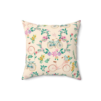 Spring Bicycle Square Throw Pillow - Spun Polyester - Double-Sided Print - Concealed Zipper - Available in 7 Sizes
