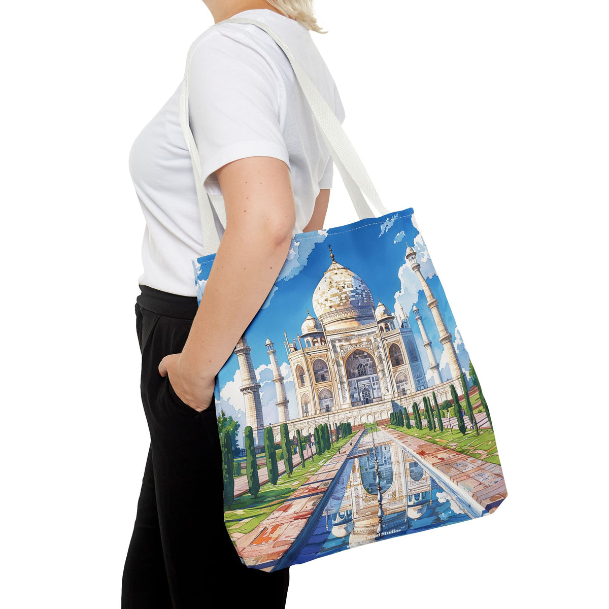 Majestic Taj Mahal Reflection Tote Bag - Carry the Splendor of the Taj Wherever You Go! Available in 3 sizes.