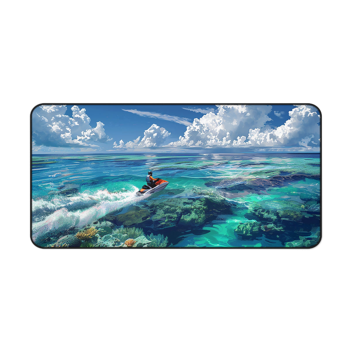 Jet Ski Tropical Paradise Desk Mat (Desk Pad) - Surf Your Workspace! Tropical Vibes for Your Daily Dive! Available in 3 sizes!