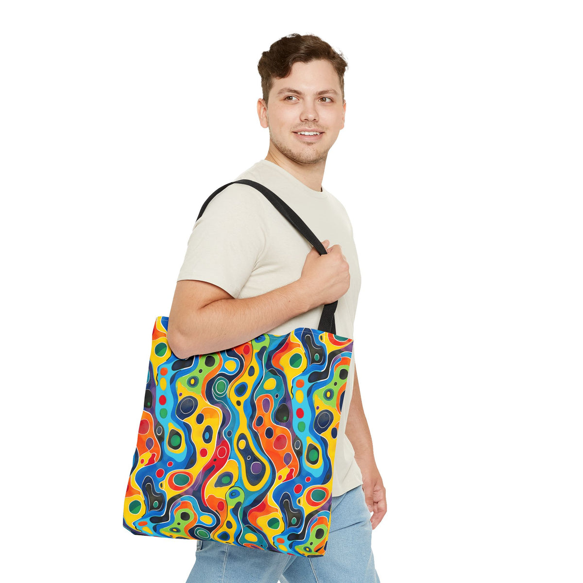 Groovy Splash Tote Bag - Unleash Your Inner Groove with a Splash of Color! Available in 3 sizes.