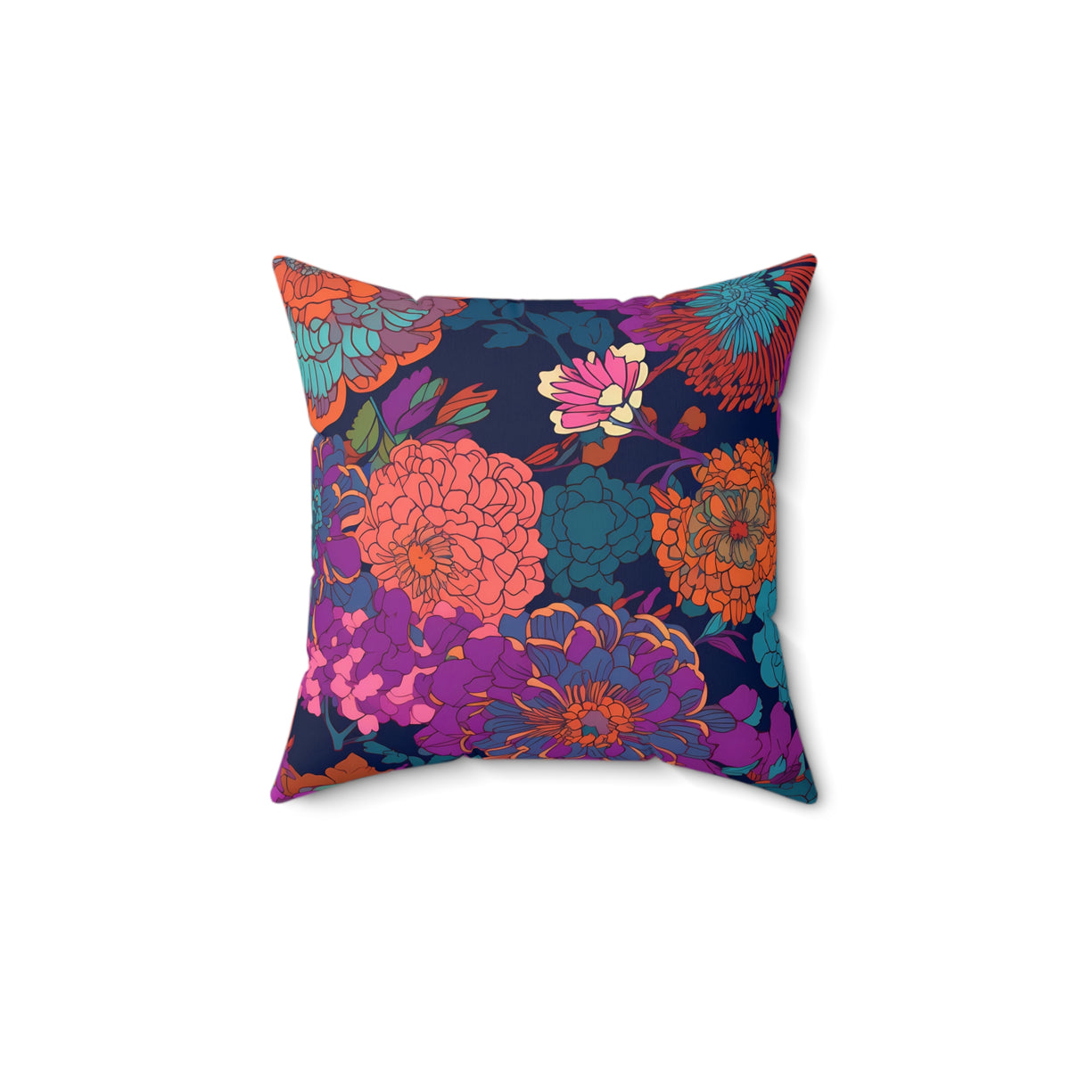 Purple Flower Parade Square Throw Pillow - Spun Polyester - Double-Sided Print - Concealed Zipper - Available in 4 sizes.
