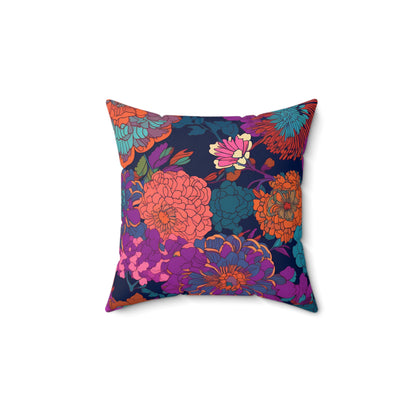 Purple Flower Parade Square Throw Pillow - Spun Polyester - Double-Sided Print - Concealed Zipper - Available in 4 sizes.