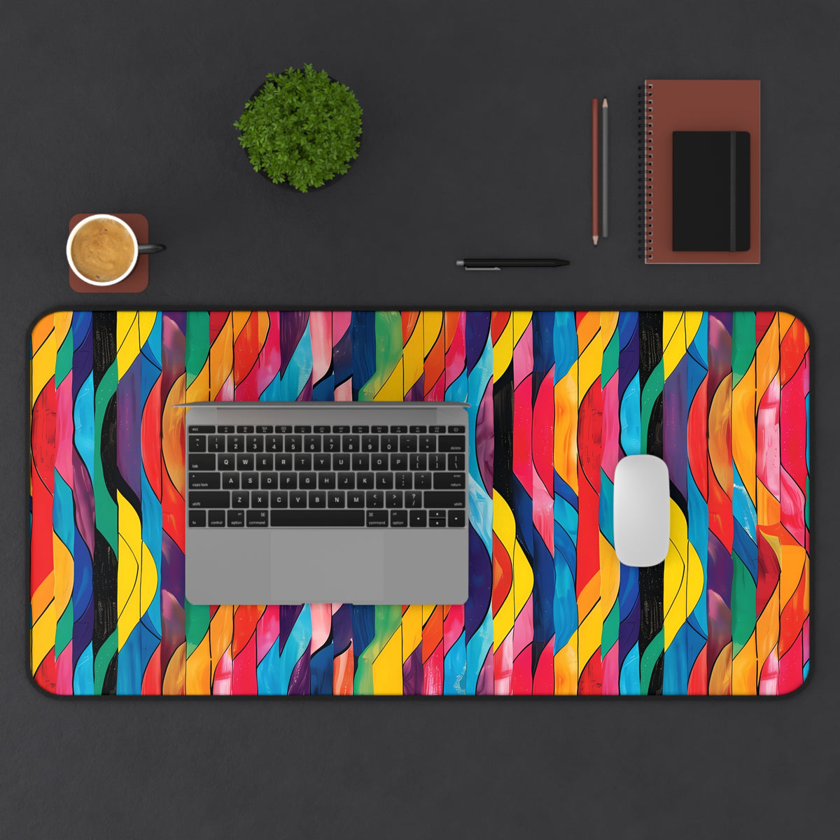 Retro Ripples Desk Mat (Desk Pad) - Colorful Vibes for Your Desk! Available in 3 sizes.