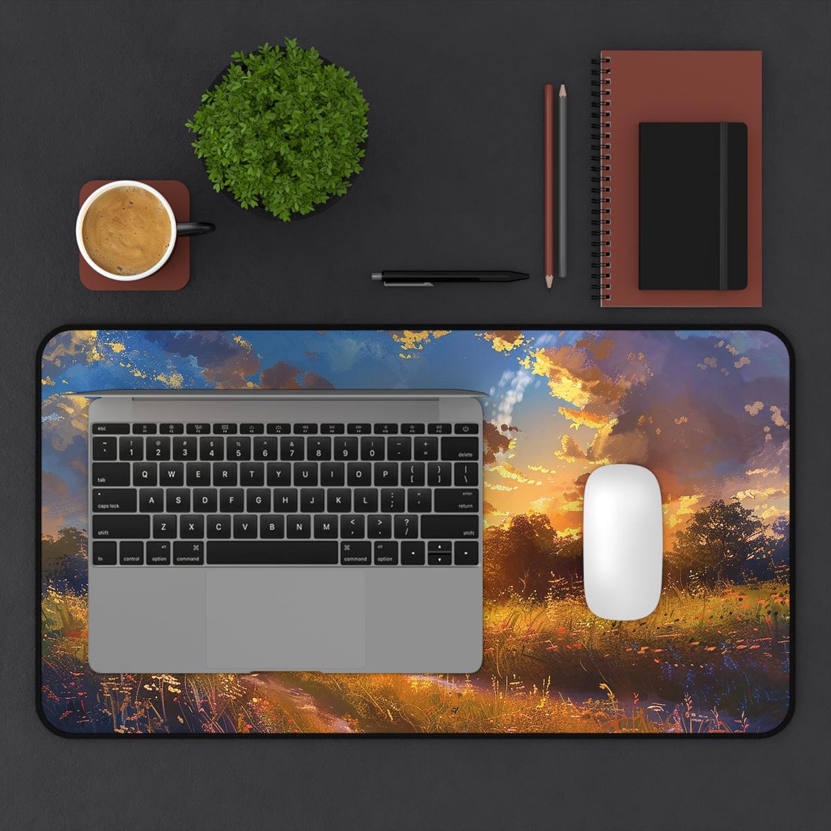 Golden Sunset Ride Desk Mat (Desk Pad) - Pedal Through Paradise with Every Task! Available in 3 sizes.