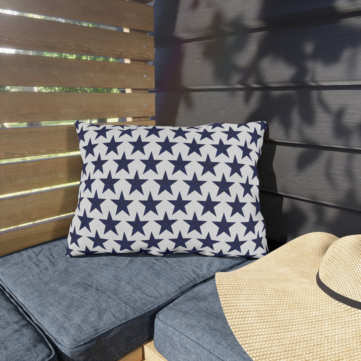 Starry Salute Outdoor Lumbar Pillow - Spun Polyester - 20" x 14" - Double-Sided Print - Concealed Zipper