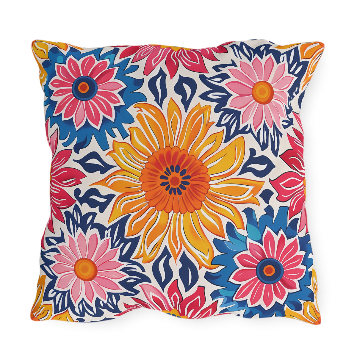 Sunsplash Petals Square Outdoor Pillow - Spun Polyester - Double-Sided Print - UV-Resistant - Water-Resistant - Available in 3 sizes.