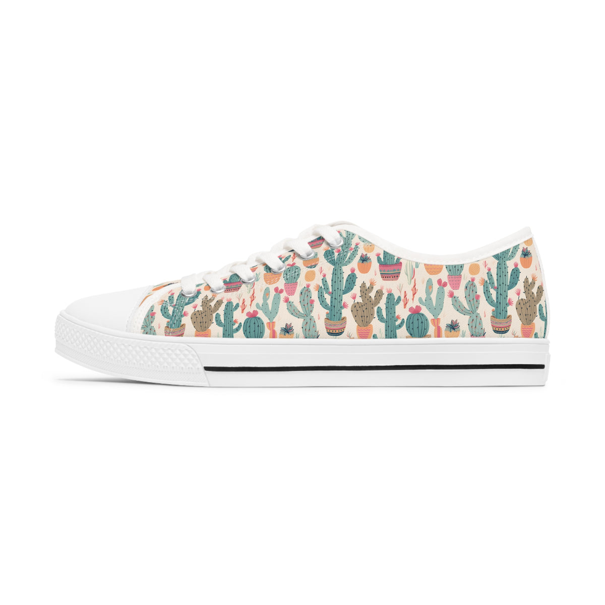 Desert Bloom Boom Ladies' Low Top Sneakers - Prickle Your Fancy - Cacti Coolness at Every Step!