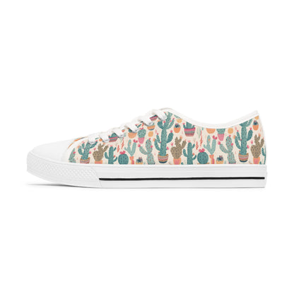 Desert Bloom Boom Ladies' Low Top Sneakers - Prickle Your Fancy - Cacti Coolness at Every Step!