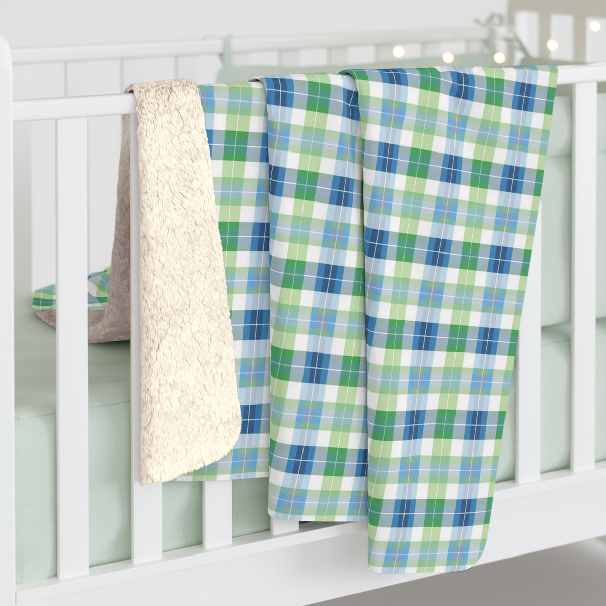 Spring Mist Plaid Sherpa Fleece Blanket - Wrap Yourself in Spring - Cozy Comfort with a Splash of Mist! Available in 2 sizes.