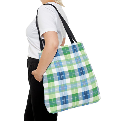 Spring Mist Plaid Tote Bag - Tote Your Essentials in Style - Fresh Plaid for Bright Days! Available in 3 sizes.