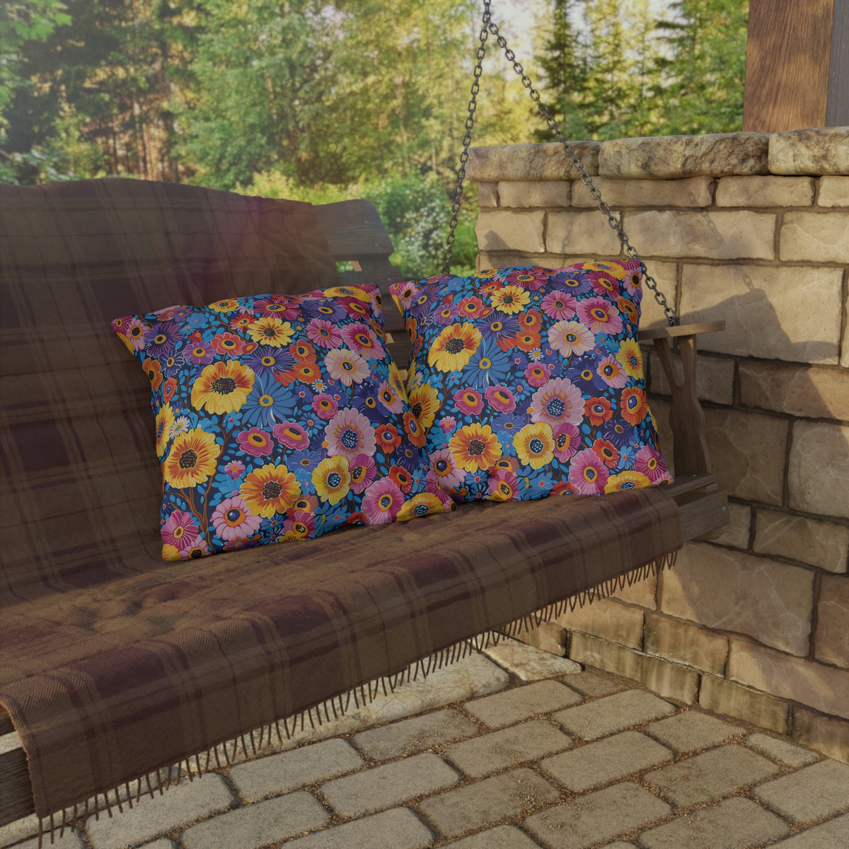Midnight Garden Whimsy Square Outdoor Pillow - Spun Polyester - Double-Sided Print - UV-Resistant - Water Resistant - Available in 3 sizes.