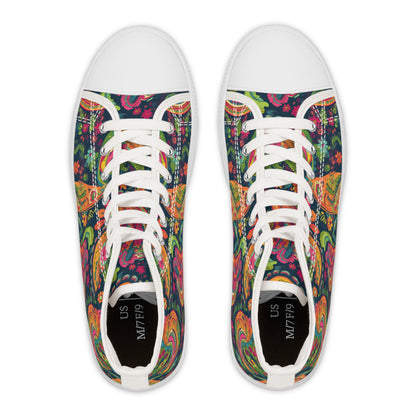 Psychedelic Paisley Party Ladies' High Top Sneakers - Stride into a Kaleidoscope - Where Fashion Meets Whirlwind!
