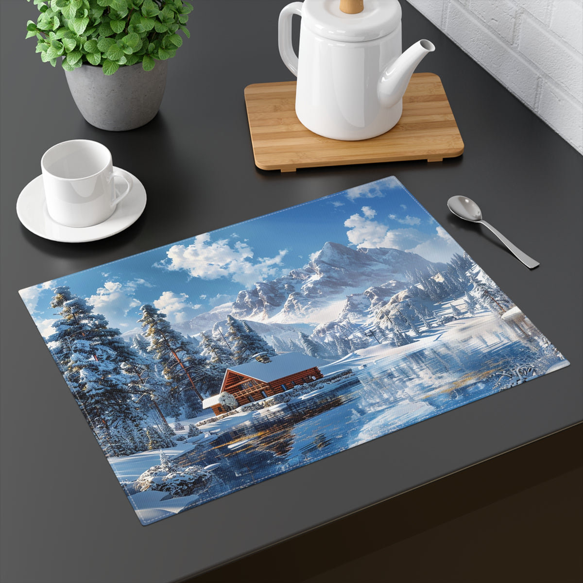 Winter Wonderland Retreat Placemat - Dine in the Serenity of Snow-Capped Splendor! Cotton Twill - 18" x 14"
