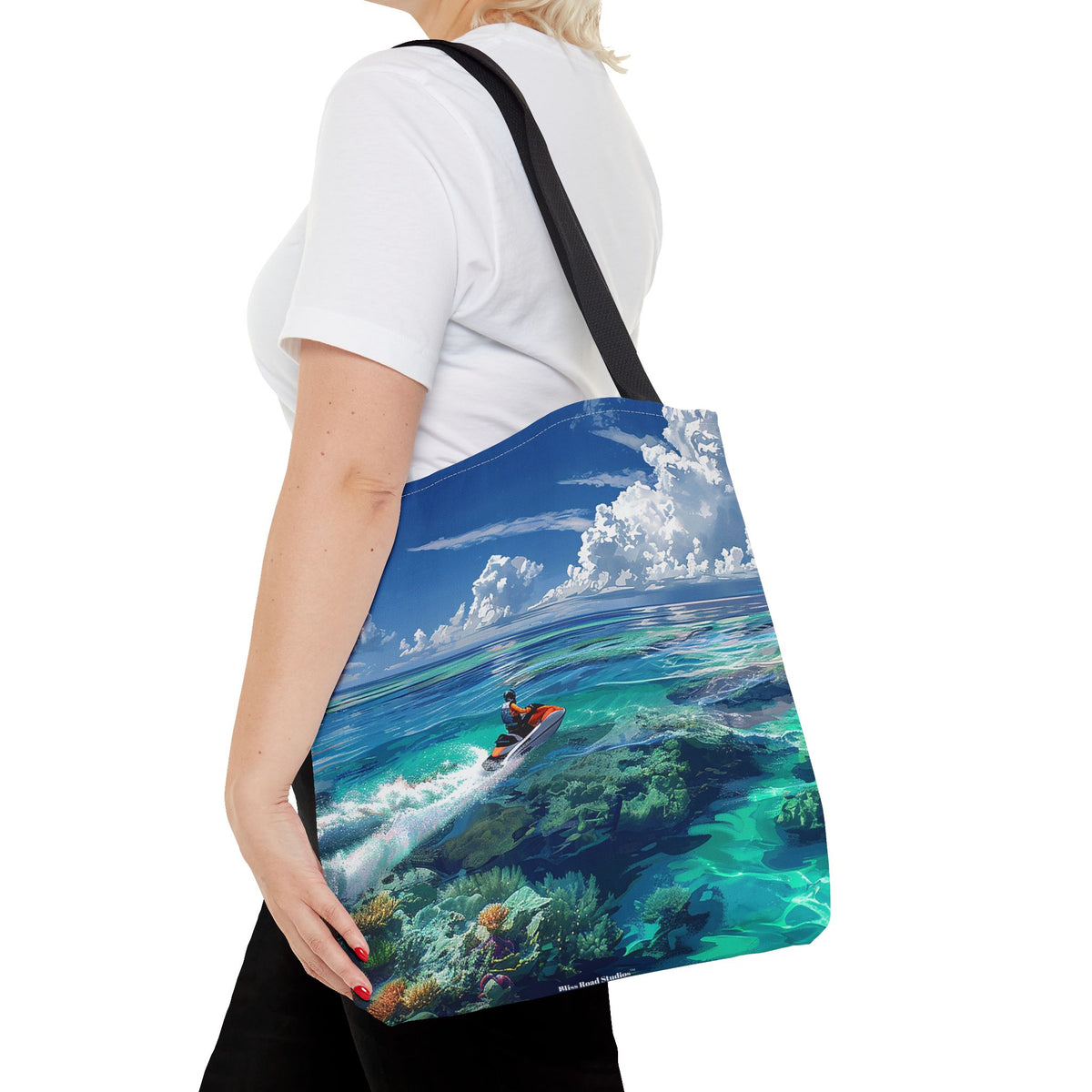 Jet Ski Tropical Paradise Tote Bag - Carry the Coastline - Where Adventure Meets Accessories! Available in 3 sizes.