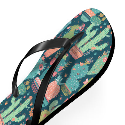 Cactus Cacophany Flip Flops. 5/8" Thick Comfortable Summer or Winter Gym/Sauna Footwear for Men and Women. Bring Fun Cactus-inspired Artwork into Your Life!
